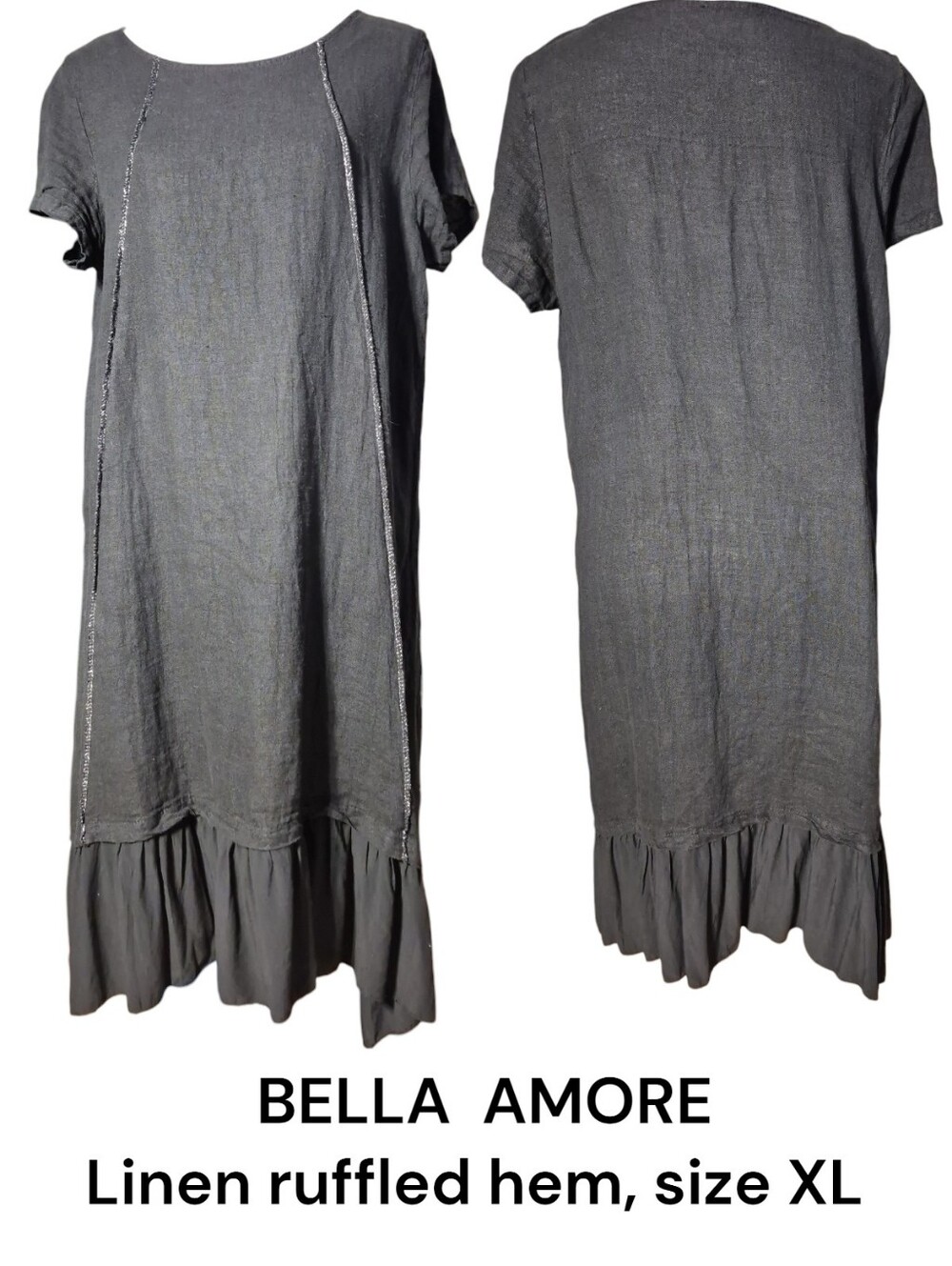 Bella Amore Black Linen Ruffle Hem Midi Dress XL - NWT
